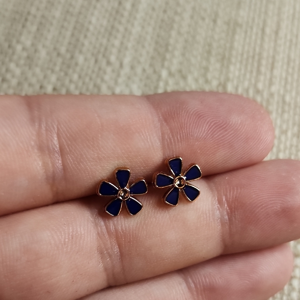 Gold and Blue Flower Earrings